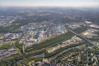 Aerial view, coal harbour of the inland port Dortmunder Hafen AG in Dortmund in the federal state