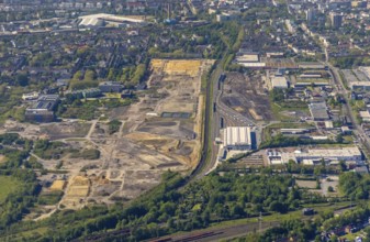 Aerial view, construction site former Westfalenhütte, Eving, Dortmund, Ruhr area, North