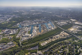 Aerial view, coal harbour of the inland port Dortmunder Hafen AG in Dortmund in the federal state