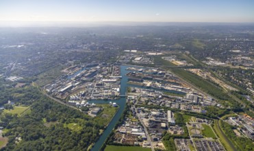 Aerial view, coal harbour of the inland port Dortmunder Hafen AG in Dortmund in the federal state