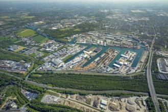 Aerial view, coal harbour of the inland port Dortmunder Hafen AG in Dortmund in the federal state