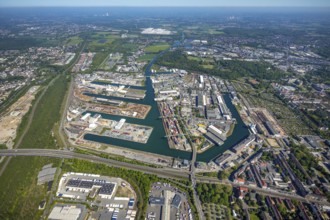 Aerial view, coal harbour of the inland port Dortmunder Hafen AG in Dortmund in the federal state