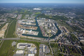 Aerial view, coal harbour of the inland port Dortmunder Hafen AG in Dortmund in the federal state