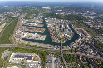 Aerial view, coal harbour of the inland port Dortmunder Hafen AG in Dortmund in the federal state
