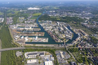 Aerial view, coal harbour of the inland port Dortmunder Hafen AG in Dortmund in the federal state