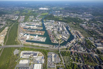 Aerial view, coal harbour of the inland port Dortmunder Hafen AG in Dortmund in the federal state