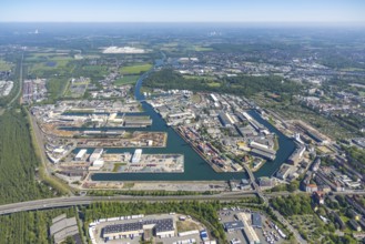 Aerial view, coal harbour of the inland port Dortmunder Hafen AG in Dortmund in the federal state
