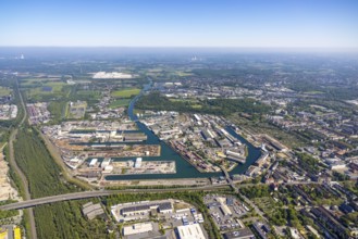 Aerial view, coal harbour of the inland port Dortmunder Hafen AG in Dortmund in the federal state