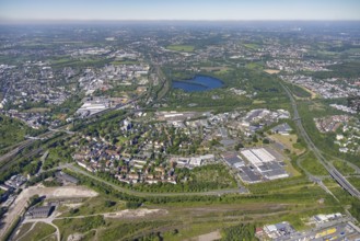 Aerial view, commercial area Höfkerstraße and Arminiusstraße, Revierpark Wischlingen and Hallerey
