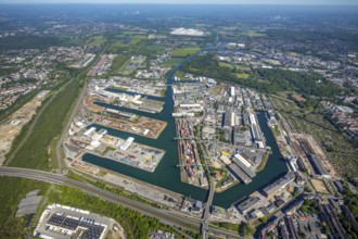 Aerial view, coal harbour of the inland port Dortmunder Hafen AG in Dortmund in the federal state