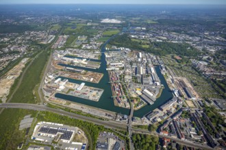 Aerial view, coal harbour of the inland port Dortmunder Hafen AG in Dortmund in the federal state
