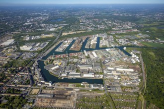 Aerial view, coal harbour of the inland port Dortmunder Hafen AG in Dortmund in the federal state