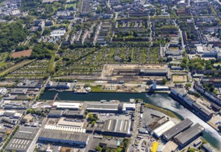 Aerial view, coal harbour of the inland port Dortmunder Hafen AG in Dortmund in the federal state