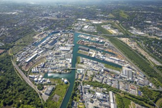 Aerial view, coal harbour of the inland port Dortmunder Hafen AG in Dortmund in the federal state