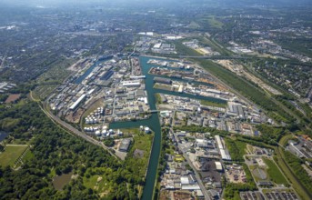 Aerial view, coal harbour of the inland port Dortmunder Hafen AG in Dortmund in the federal state