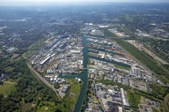 Aerial view, coal harbour of the inland port Dortmunder Hafen AG in Dortmund in the federal state