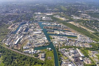 Aerial view, coal harbour of the inland port Dortmunder Hafen AG in Dortmund in the federal state