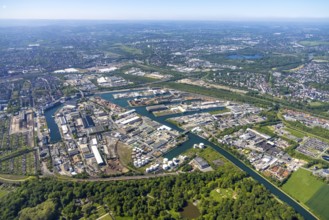 Aerial view, coal harbour of the inland port Dortmunder Hafen AG in Dortmund in the federal state