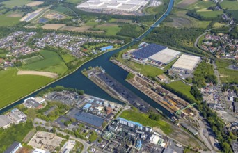 Aerial view, coal harbour of the inland port Dortmunder Hafen AG in Dortmund in the federal state