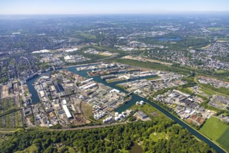 Aerial view, coal harbour of the inland port Dortmunder Hafen AG in Dortmund in the federal state