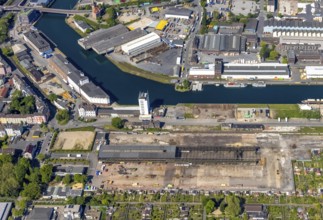 Aerial view, coal harbour of the inland port Dortmunder Hafen AG in Dortmund in the federal state