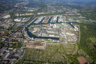 Aerial view, coal harbour of the inland port Dortmunder Hafen AG in Dortmund in the federal state