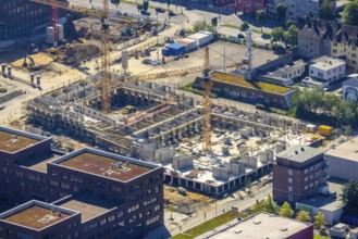 Aerial view, construction site residential complex at the Dortmunder U-Tower, Dortmunder U with the