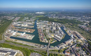 Aerial view, coal harbour of the inland port Dortmunder Hafen AG in Dortmund in the federal state