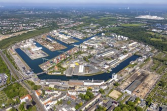 Aerial view, coal harbour of the inland port Dortmunder Hafen AG in Dortmund in the federal state
