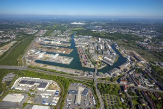 Aerial view, coal harbour of the inland port Dortmunder Hafen AG in Dortmund in the federal state
