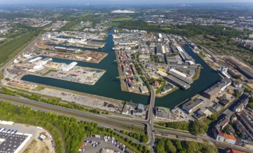 Aerial view, coal harbour of the inland port Dortmunder Hafen AG in Dortmund in the federal state