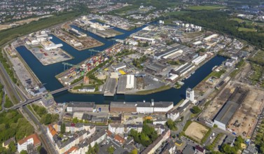 Aerial view, coal harbour of the inland port Dortmunder Hafen AG in Dortmund in the federal state