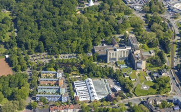 Aerial view, Klinikum Nord Dortmund, DEPOT cultural centre, harbour, Dortmund, Ruhr area, North