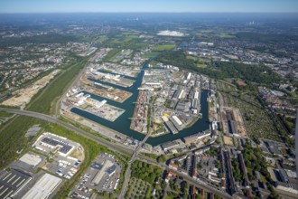 Aerial view, coal harbour of the inland port Dortmunder Hafen AG in Dortmund in the federal state