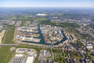 Aerial view, coal harbour of the inland port Dortmunder Hafen AG in Dortmund in the federal state