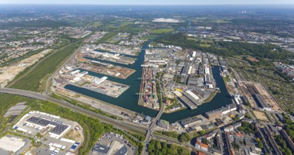 Aerial view, coal harbour of the inland port Dortmunder Hafen AG in Dortmund in the federal state