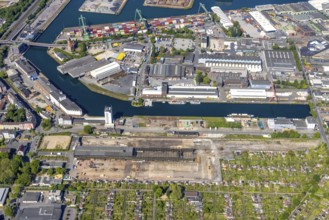 Aerial view, coal harbour of the inland port Dortmunder Hafen AG in Dortmund in the federal state