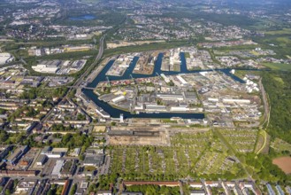 Aerial view, coal harbour of the inland port Dortmunder Hafen AG in Dortmund in the federal state