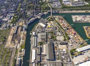 Aerial view, coal harbour of the inland port Dortmunder Hafen AG in Dortmund in the federal state