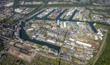 Aerial view, coal harbour of the inland port Dortmunder Hafen AG in Dortmund in the federal state