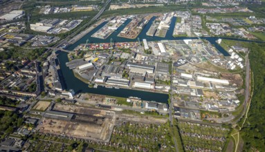 Aerial view, coal harbour of the inland port Dortmunder Hafen AG in Dortmund in the federal state