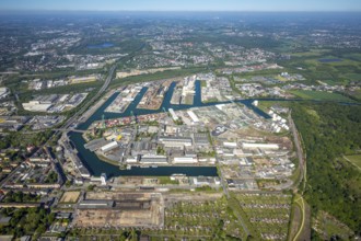 Aerial view, coal harbour of the inland port Dortmunder Hafen AG in Dortmund in the federal state