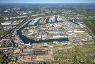 Aerial view, coal harbour of the inland port Dortmunder Hafen AG in Dortmund in the federal state