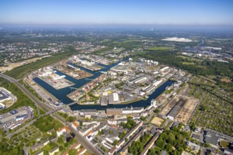Aerial view, coal harbour of the inland port Dortmunder Hafen AG in Dortmund in the federal state