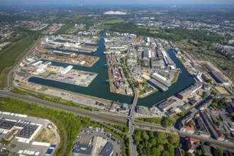 Aerial view, coal harbour of the inland port Dortmunder Hafen AG in Dortmund in the federal state