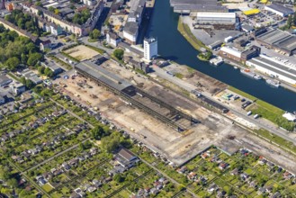 Aerial view, coal harbour of the inland port Dortmunder Hafen AG in Dortmund in the federal state