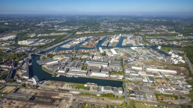 Aerial view, coal harbour of the inland port Dortmunder Hafen AG in Dortmund in the federal state