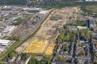 Aerial view, construction site former Westfalenhütte, Kaiserbrunnen, Dortmund, Ruhr area, North