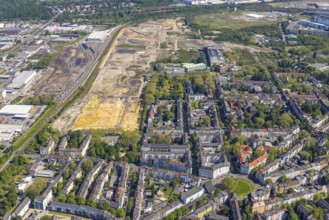 Aerial view, construction site former Westfalenhütte, Kaiserbrunnen, Borsigplatz, Dortmund, Ruhr