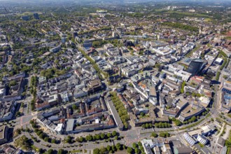 Aerial view, city of Dortmund, city centre view with wall, RWE Tower black skyscraper, Dortmund,